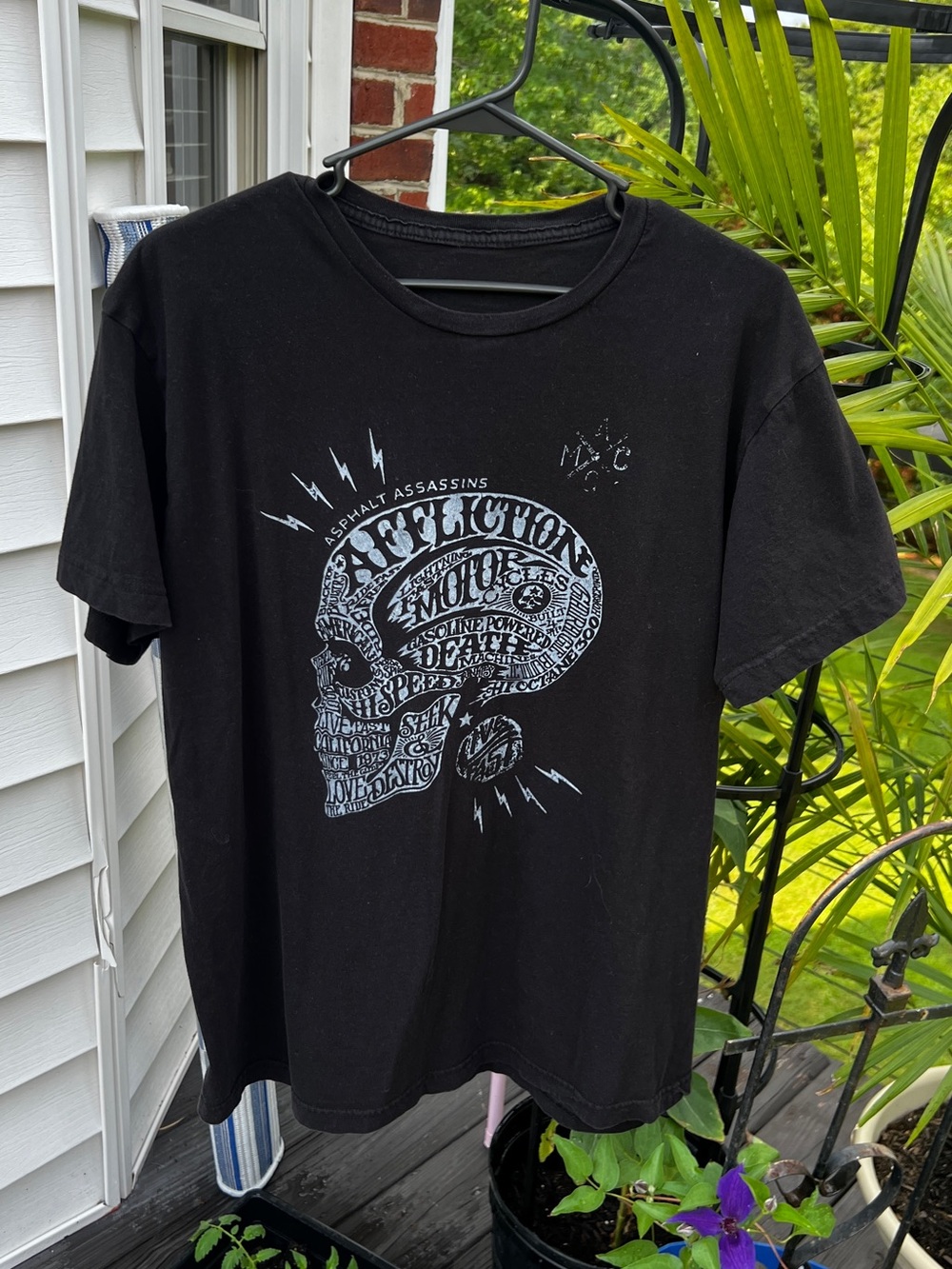 Vintage Black Skull Graphic T-Shirt Large Biker Streetwear Motorcycle Tee